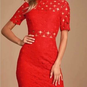 NWT: Red Lace Bodycon Midi Dress
